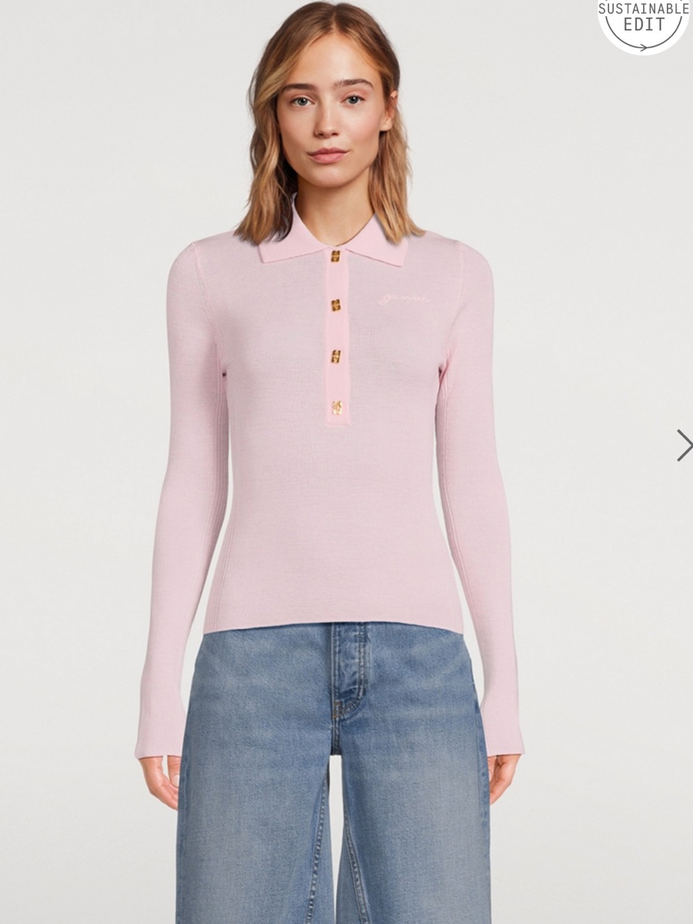 GANNI Merino Wool Polo Sweater